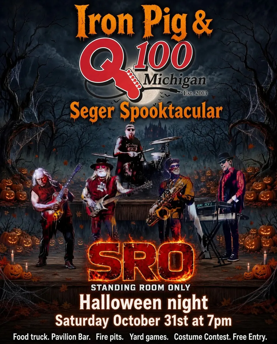 Iron Pig and Q100 Seger Spooktacular Halloween night poster featuring SRO